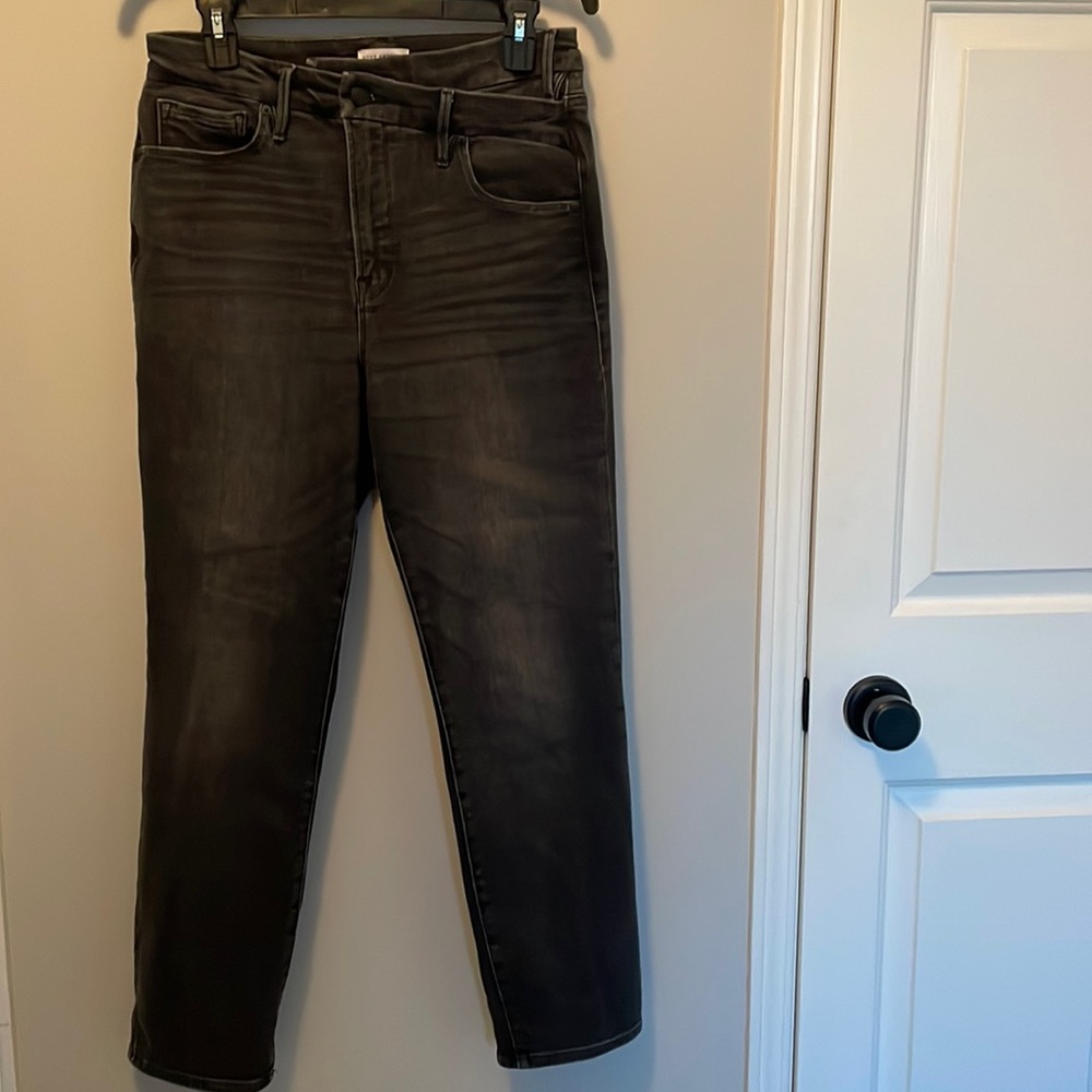 Good American women’s denim pants with crossover waist